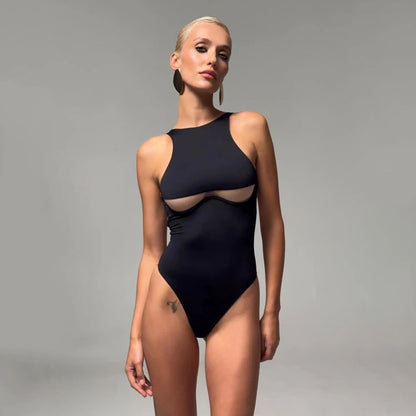 Push Up 2025 Sexy Women One Piece Swimsuit Female Swimwear Halter Biquini Mesh Monokini Swimming Suit Bathing Suit Beachwear