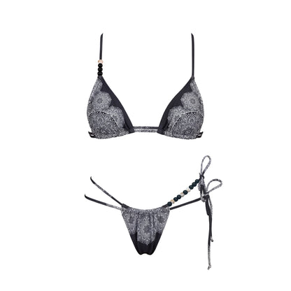 Beaded Print Bikini Swimsuit Women Swimwear Bikini Set Tie Side String High Leg Bathing Suit Beachwear Summer Halter Biquini
