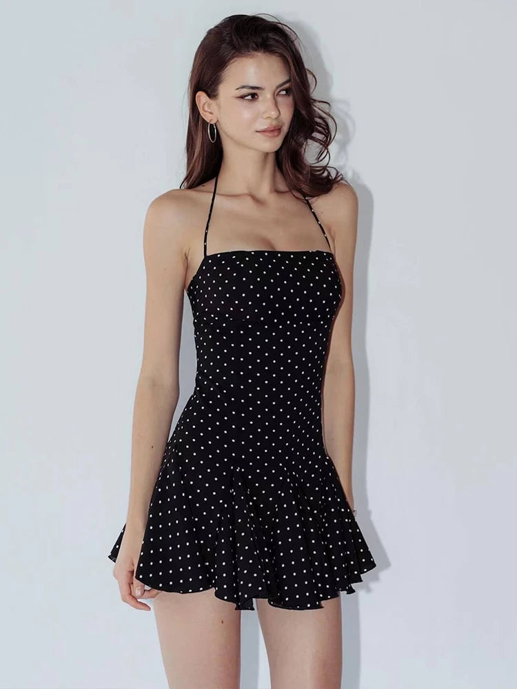 Nibber Polka Dot Print Halter Mini Dress