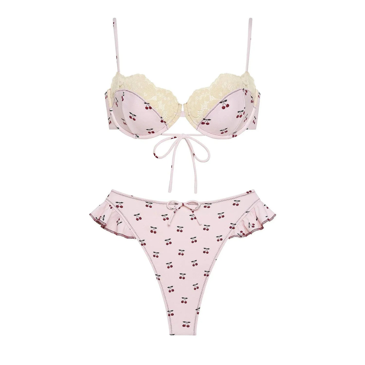 3Pc Pink Lace Bikini 2026 Bandeau Biquini Women Sexy Swimsuit Push Up Swimwear Female Mini Skirt Bathing Suit Cover Up Beachwear