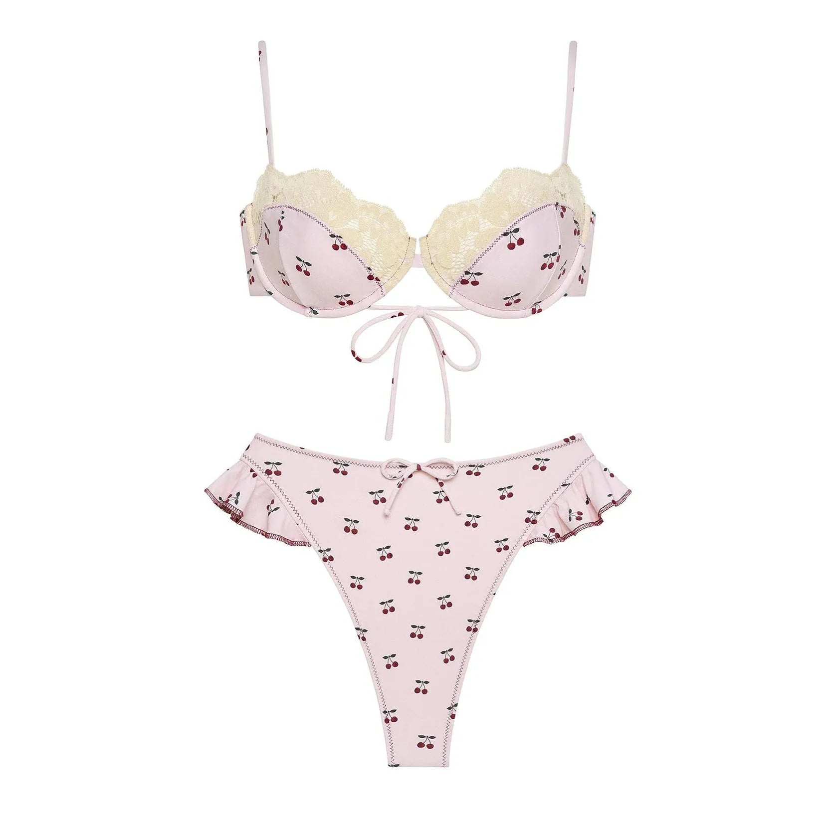 3Pc Pink Lace Bikini 2026 Bandeau Biquini Women Sexy Swimsuit Push Up Swimwear Female Mini Skirt Bathing Suit Cover Up Beachwear