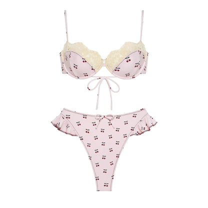 3Pc Pink Lace Bikini 2026 Bandeau Biquini Women Sexy Swimsuit Push Up Swimwear Female Mini Skirt Bathing Suit Cover Up Beachwear