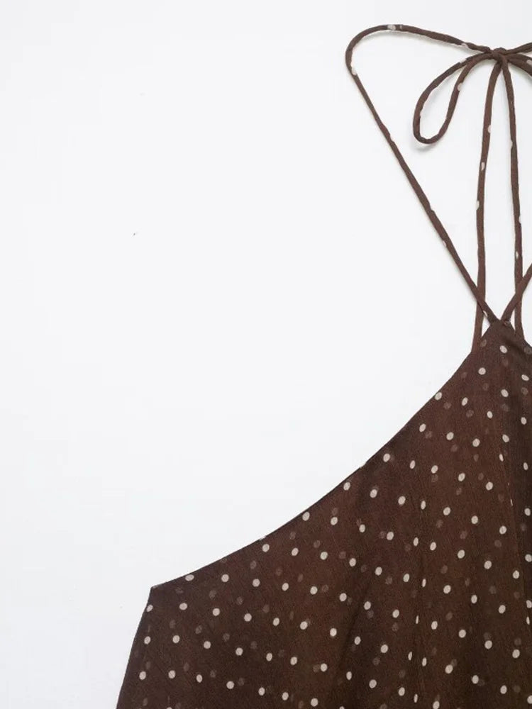 Women Mini Halter Dress 2026 Summer Fashion Polka Dot Cascading Ruffle Off the shoulder Female Elegant Street Dresses Clothes
