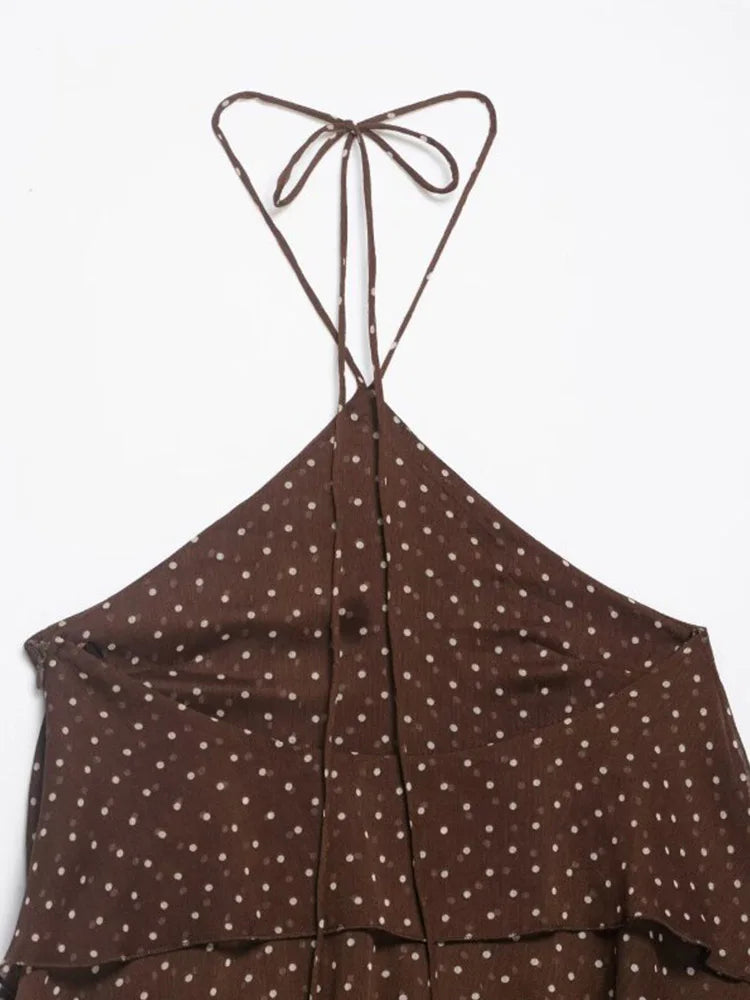 Women Mini Halter Dress 2026 Summer Fashion Polka Dot Cascading Ruffle Off the shoulder Female Elegant Street Dresses Clothes