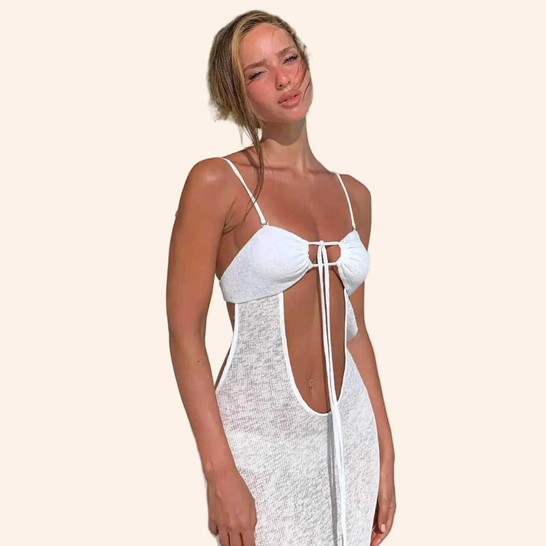 Crochet Cut-Out Halter Dress