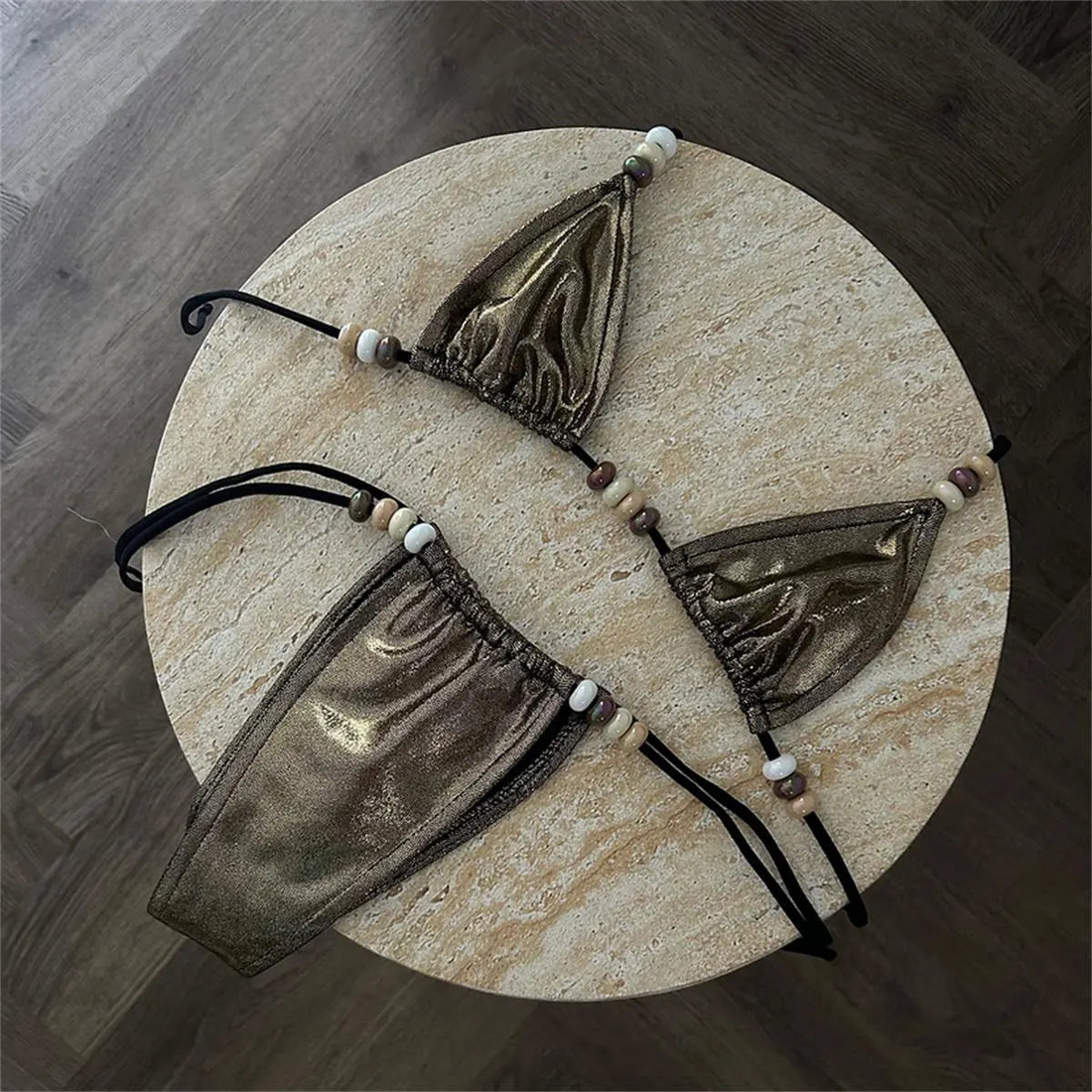 Sexy Bead Bikini Swimsuit Swimwear Swimsuits Halter Bathing Suits High Leg Two-Piece Suits Beachwear Biquini