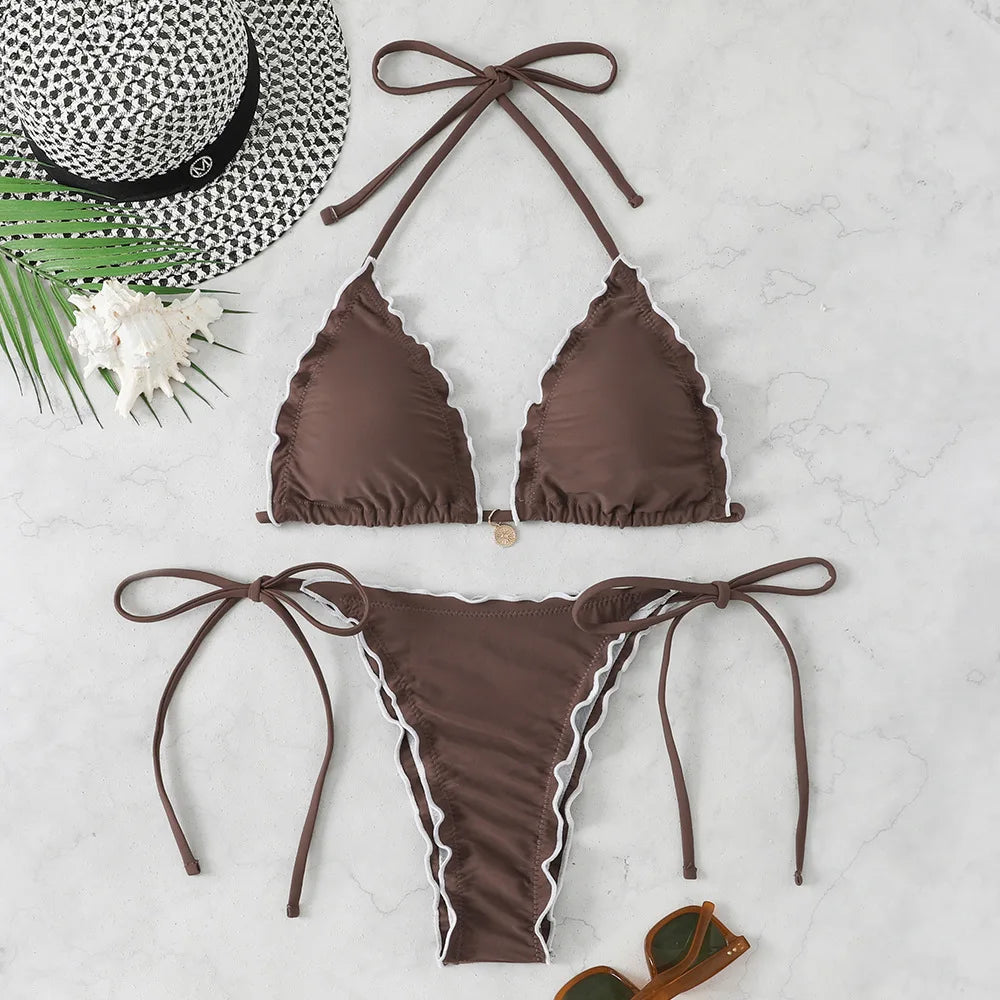 Micro Bikini Women Two-piece Swimsuit Sexy Pleated  Female Swimwear Woman 2026 Bandage Bathing Suit Beach Thong Bikinis Sets