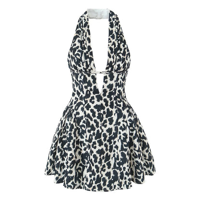 YENKYE French Style Retro Polka Dot Deep V Halter Dress Women Sexy Backless A-line Slim Sweet Elegant Mini Dresses Summer Robe