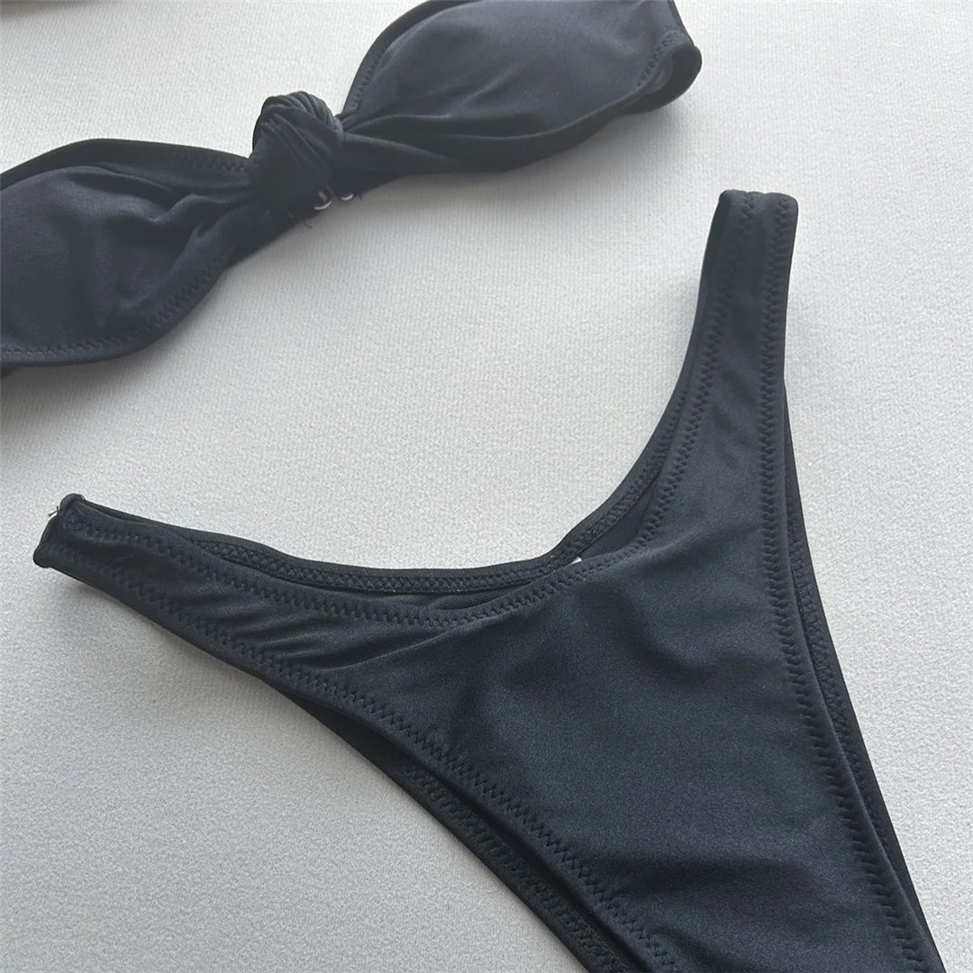 Bandeau Knotted Brazilian High Cut Bikini Women Swimwear Female Swimsuit Two-pieces Bikini set Bather Bathing Suit Swim K5930
