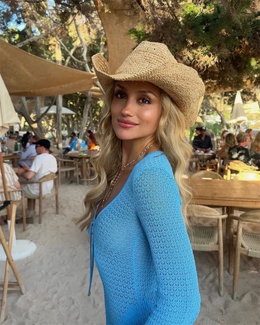 New Beach Dress Sexy Hollow Perspective Knitted Sunscreen 2025 Seaside Vacation Skirt
