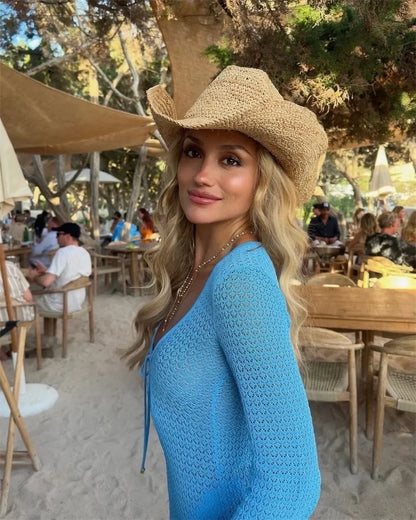 New Beach Dress Sexy Hollow Perspective Knitted Sunscreen 2025 Seaside Vacation Skirt