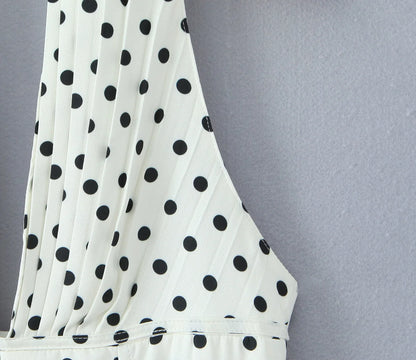 YENKYE French Style Retro Polka Dot Deep V Halter Dress Women Sexy Backless A-line Slim Sweet Elegant Mini Dresses Summer Robe