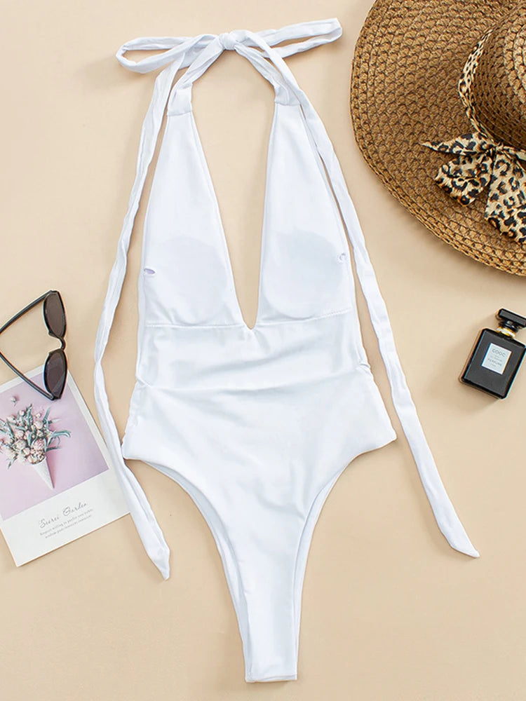 Backless Deep-V Swimsuit