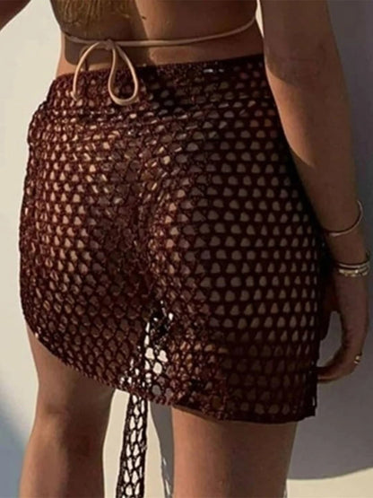 Women Beach Skirt Hollowed Solid Black White Yellow Green Knitted Mini Skirt For Women Summer Vacation Seaside Cover-Up Skirt