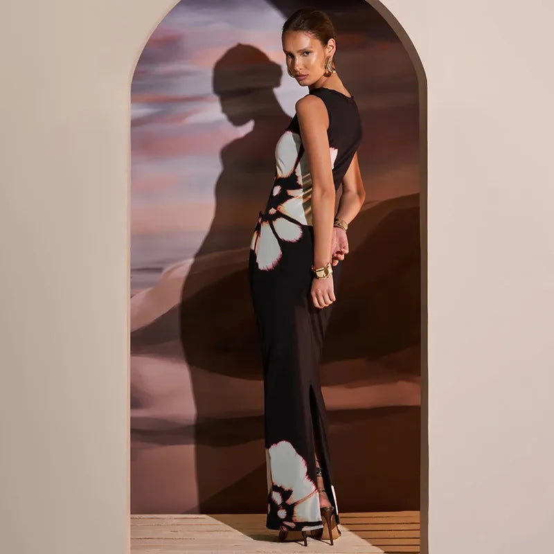 Black Hollow Out Maxi Dress
