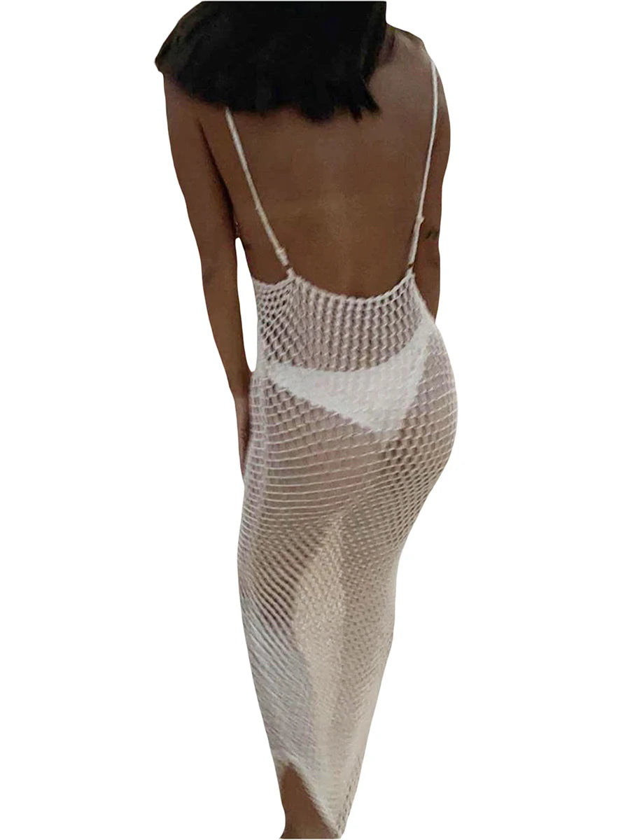 Women Knitted Beach Cover Ups Crochet Cutout Backless Beach Dress For Women Bikini Swimsuit Bathing Suit Summer Beachwear