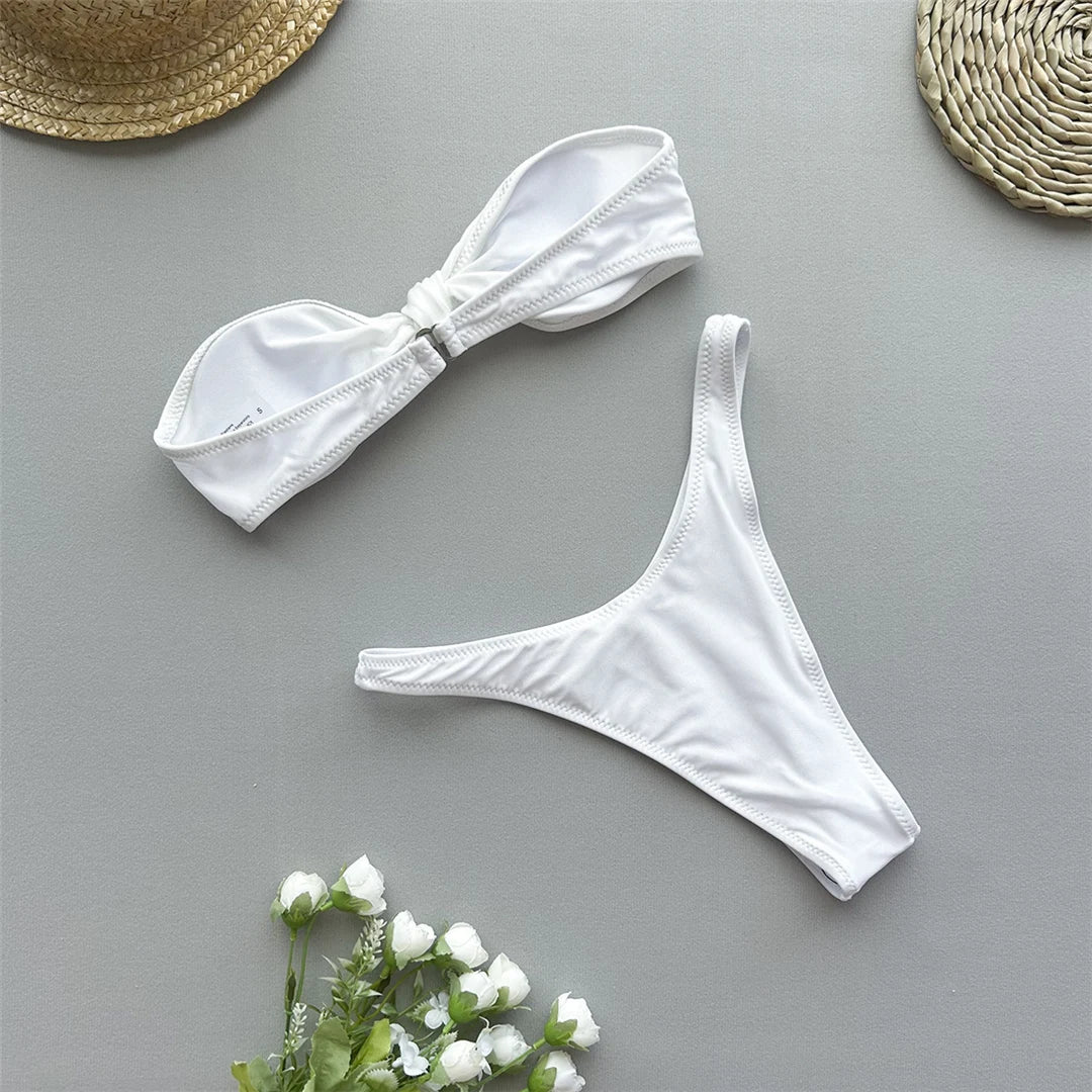 Bandeau Knotted Brazilian High Cut Bikini Women Swimwear Female Swimsuit Two-pieces Bikini set Bather Bathing Suit Swim K5930