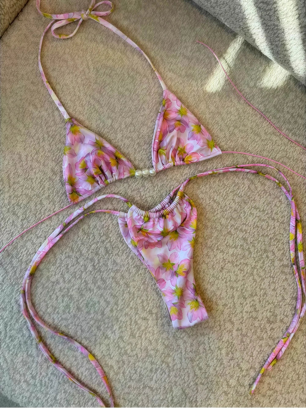 Micro Bikini 2026 Swimwear Women Swimsuit Sexy luxury Brazilian Bikini Set Halter Print Biquini Push Up Pearl Beachwear Female