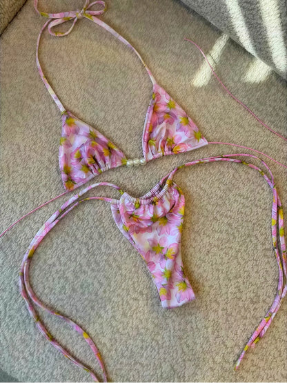 Micro Bikini 2026 Swimwear Women Swimsuit Sexy luxury Brazilian Bikini Set Halter Print Biquini Push Up Pearl Beachwear Female