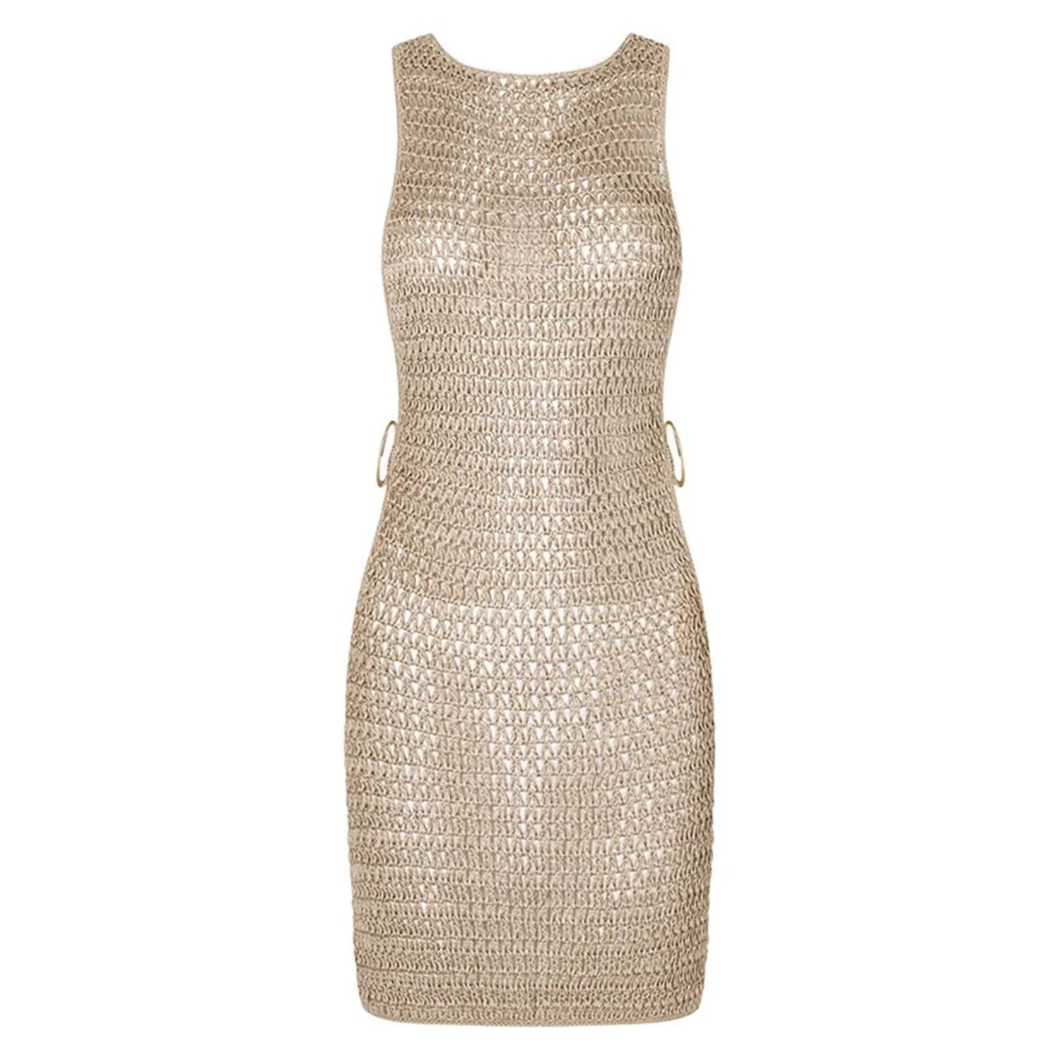 2025 Sexy Cut Out Crochet Knitted Beach Dress Woman Summer Backless Tunic Beach Cover Ups Short Dress Beach Wear Women Swimsuit