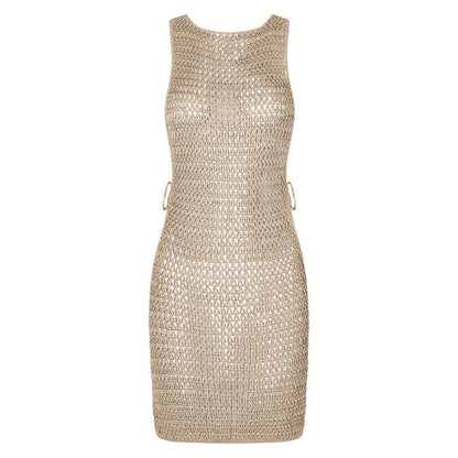 2025 Sexy Cut Out Crochet Knitted Beach Dress Woman Summer Backless Tunic Beach Cover Ups Short Dress Beach Wear Women Swimsuit