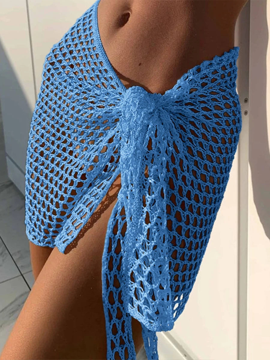 Women Beach Skirt Hollowed Solid Black White Yellow Green Knitted Mini Skirt For Women Summer Vacation Seaside Cover-Up Skirt