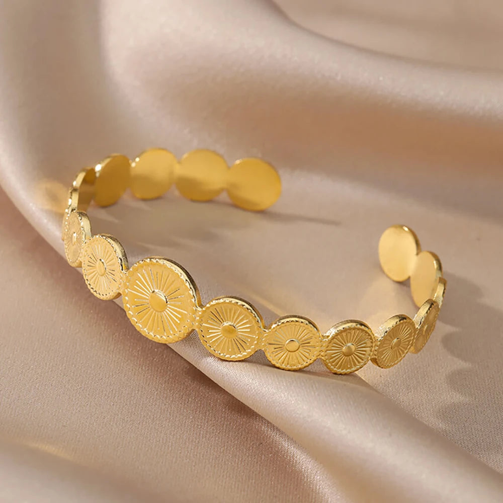 Trobicana Wide Flower Cuff Bangle – Luxury Gold Color Bracelet - image 3