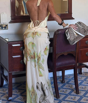 Floral Halter Backless Set