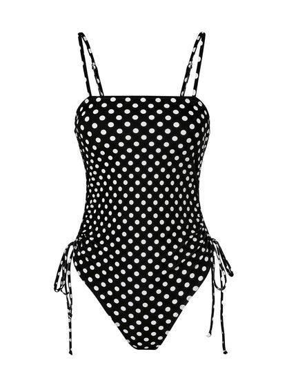Chic Polka Dot Bikini Set High Cut Swimwear Pink Retro Swimsuit Ruched Top with Side Ties Tropical Vacation Beach Outfit K369