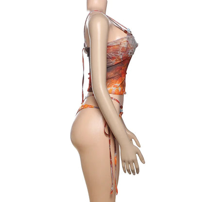 Sexy Hottie Laced up Bikini Mesh Skirt 3 Piece Set Women Split Beach Vacation Bikini 2026 New Summer Swimwea Bikini Set