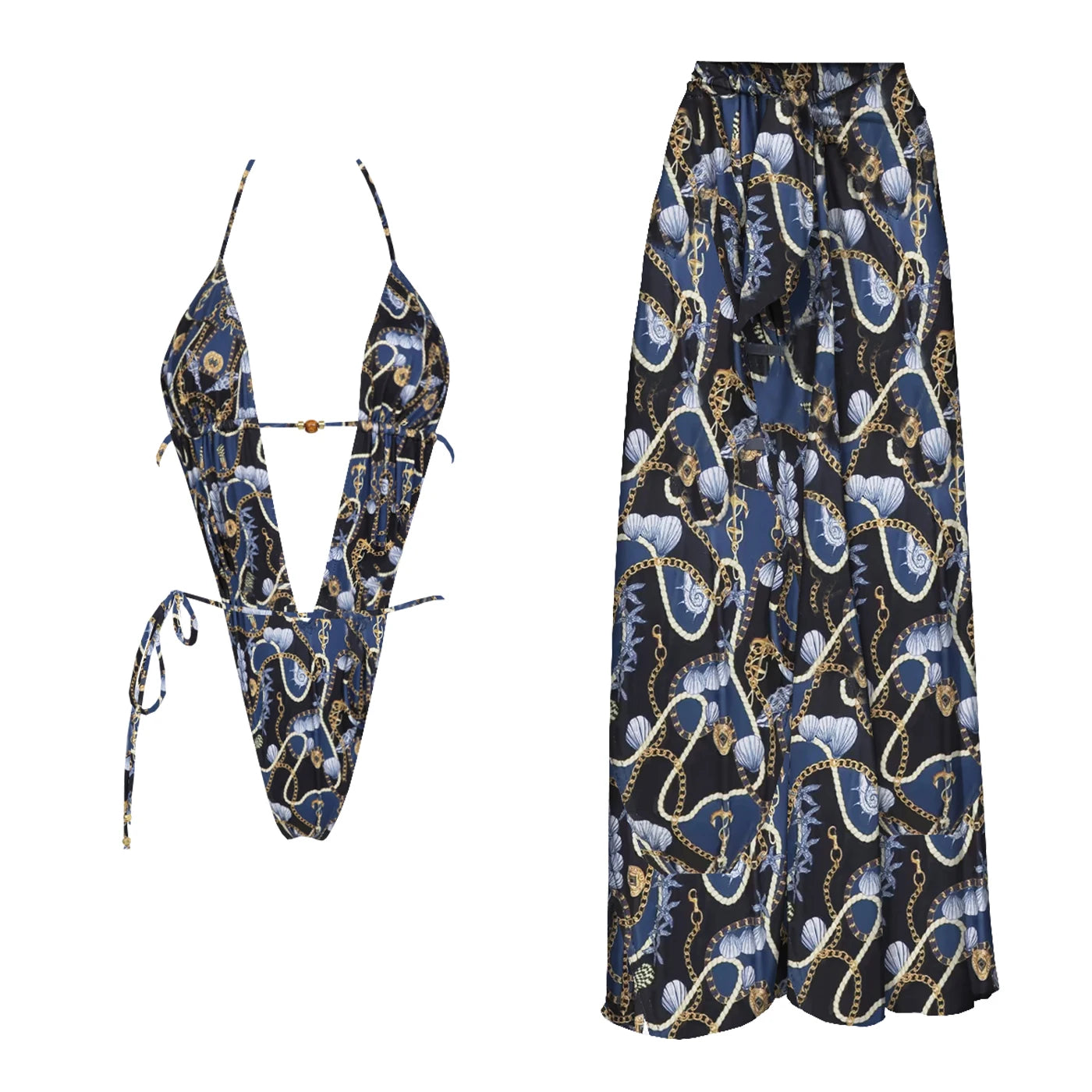 Elegant One Piece Swimsuit &amp; Skirt Set