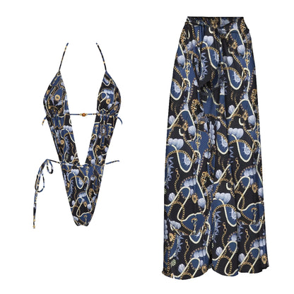 Elegant One Piece Swimsuit &amp; Skirt Set