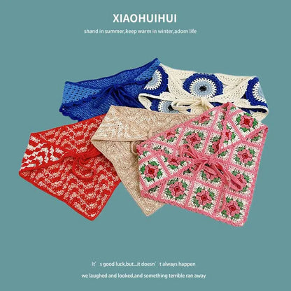 French Ins Knitted Lace Triangle Scarf Women 2024 New Retro Versatile Headscarf Hat Bundle Hair Photo Bag Head Hat Headband