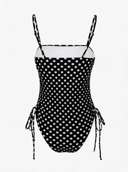 Chic Polka Dot Bikini Set High Cut Swimwear Pink Retro Swimsuit Ruched Top with Side Ties Tropical Vacation Beach Outfit K369