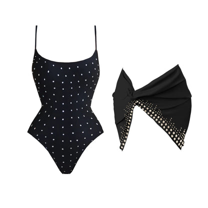 2Pcs Diamond Swimsuit Women Sexy Bikini Bandeau Biquini Push Up Swimwear Female Shiny Bathing Suit Mesh Beach Outfit Mini Skirt